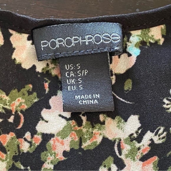 Porophrose Elegant Black long-sleeve chic blouse Floral-patterned back panel S - Picture 6 of 8
